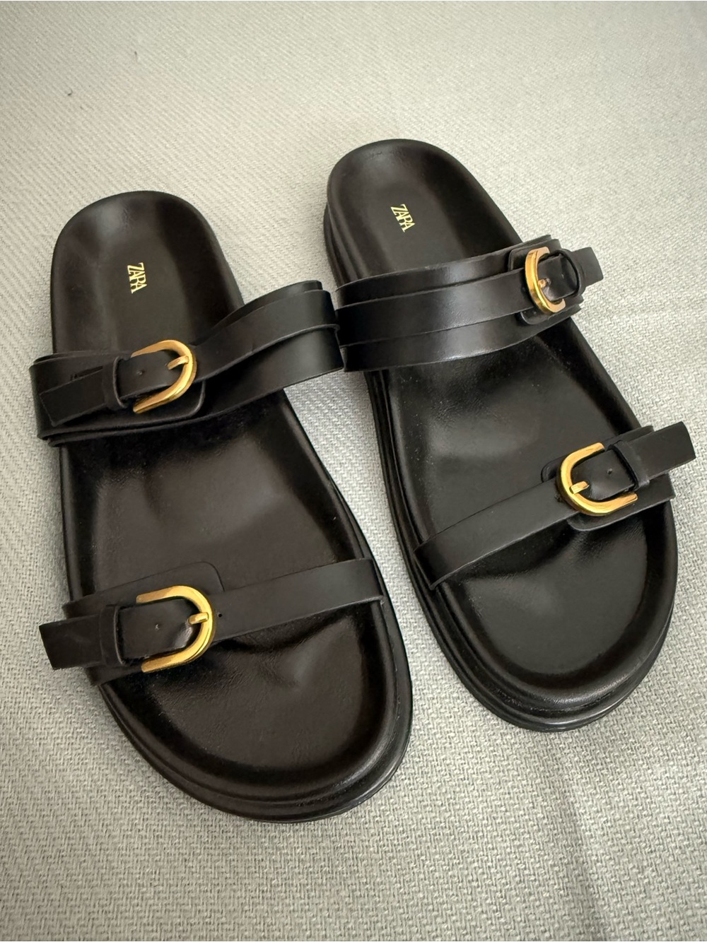 ZARA Black Slides with Gold Buckles Size 39 (9)